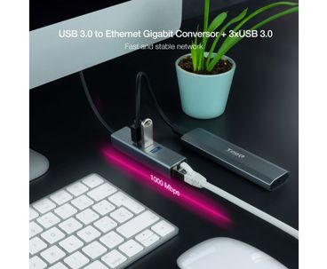 CONVERSOR USB 3.0 A ETHERNET GIGABIT + 3xUSB 3.0 15cm GRIS NANOCABLE