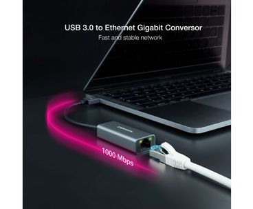CONVERSOR USB 3.0 A ETHERNET GIGABIT 10/100/1000 Mbps 15 CM GRIS NANOCABLE